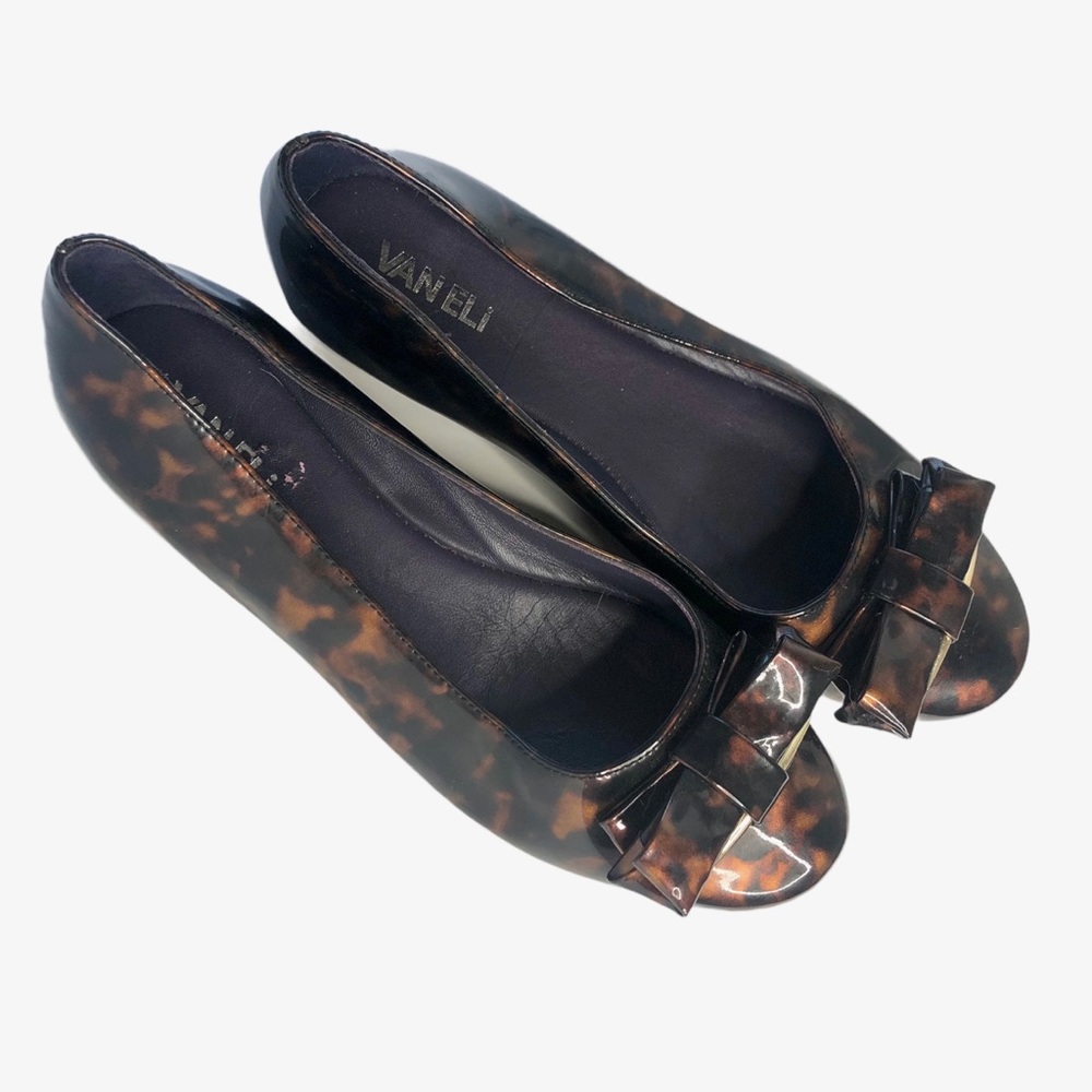 Van Eli Flats Womens Brown‎ Tortoise Printed Patent Leather Round Toe Bow 7.5
